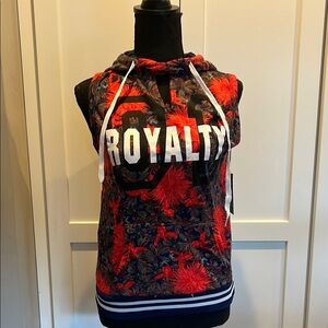 NWT Royalty Red and Blue Floral Sleeveless Hoodie M